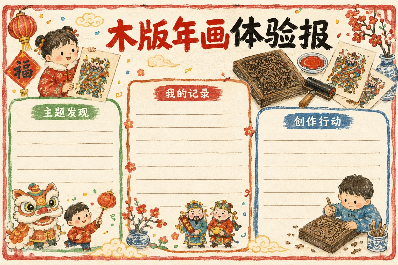 木版年画体验报 · AI 生成的版式预览