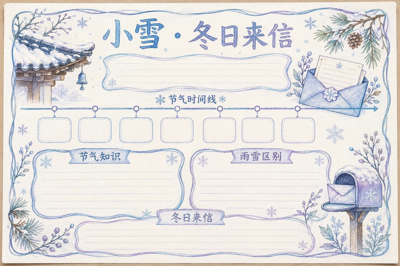 小雪 · 冬日来信 · AI 生成的版式预览